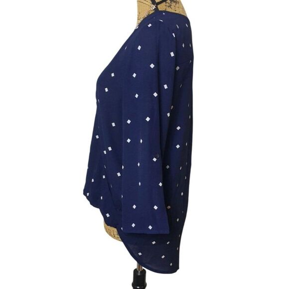 Charter Club Womens Navy Blouse M Hi Low White Diamond Elegant Office Regency - Picture 3 of 7